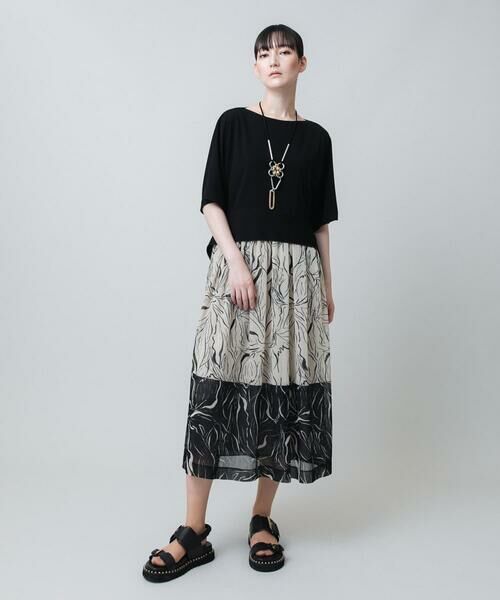 HIROKO KOSHINO / ヒロココシノ ロング・マキシ丈ワンピース | 線画プリント切り替えデザインワンピース/日本製 | 詳細12