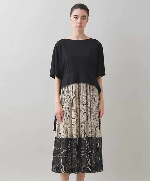 HIROKO KOSHINO / ヒロココシノ ロング・マキシ丈ワンピース | 線画プリント切り替えデザインワンピース/日本製 | 詳細13