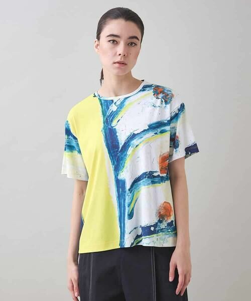 HIROKO KOSHINO/ヒロココシノ 絵画プリントスムースカットソー/日本製/洗える ホワイト M HIROKO KOSHINO/ヒロココシノ 絵画プリントスムースカットソー/日本製/洗える ホワイト M