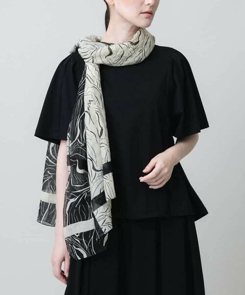 HIROKO KOSHINO/ヒロココシノ ラインフラワーコットンストール ベージュ M HIROKO KOSHINO/ヒロココシノ ラインフラワーコットンストール ベージュ M