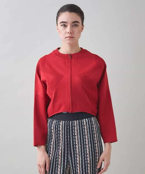 HIROKO KOSHINO/ヒロココシノ タックデザインボレロジャケット /洗える レッド L HIROKO KOSHINO/ヒロココシノ タックデザインボレロジャケット /洗える レッド L