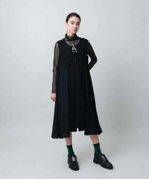 HIROKO KOSHINO / ヒロココシノ ベスト | 異素材プリーツロングベスト/日本製/洗える | 詳細11
