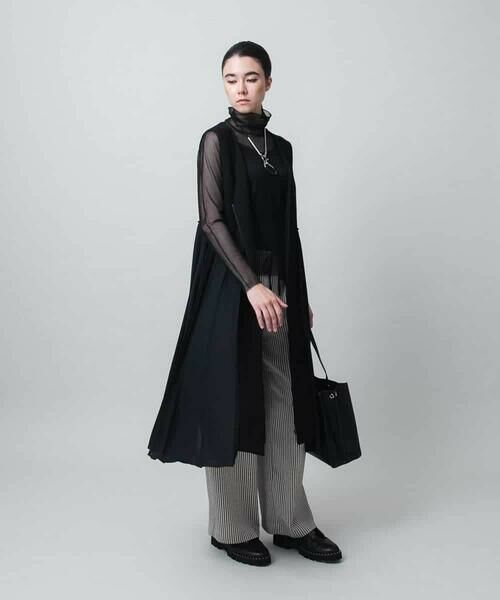 HIROKO KOSHINO / ヒロココシノ ベスト | 異素材プリーツロングベスト/日本製/洗える | 詳細13