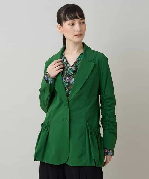 HIROKO KOSHINO / ヒロココシノ テーラードジャケット | ギャザーポイントストレッチジャケット/日本製 | 詳細1