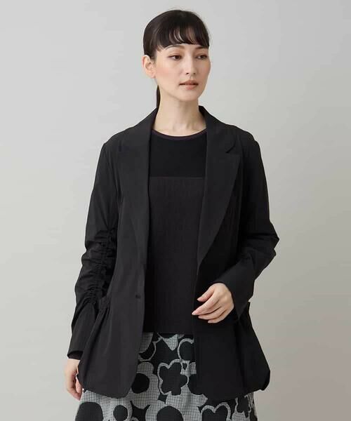 HIROKO KOSHINO/ヒロココシノ ギャザーポイントストレッチジャケット/日本製 ブラック L HIROKO KOSHINO/ヒロココシノ ギャザーポイントストレッチジャケット/日本製 ブラック L