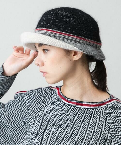 HIROKO KOSHINO/ヒロココシノ ラメボーダーニットハット/日本製 ブラック M HIROKO KOSHINO/ヒロココシノ ラメボーダーニットハット/日本製 ブラック M