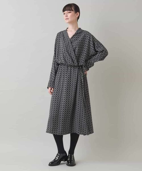 ヒロココシノ 小付き音符アートドレス ロングワンピース フロントジップ 38 セール】 【日本製】小付き音符アートドレス （ロング・マキシ丈