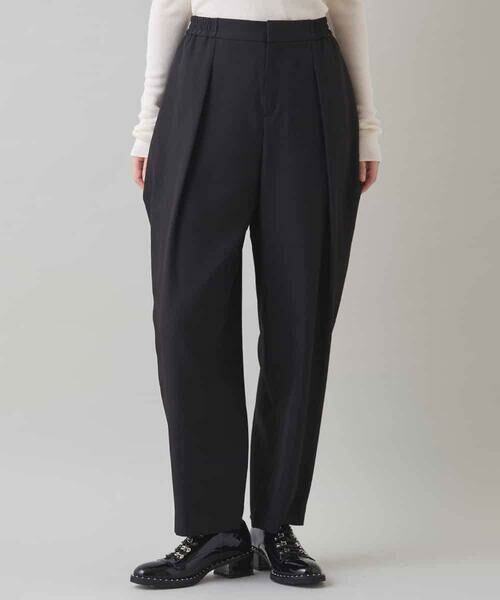 HIROKO KOSHINO / ヒロココシノ チノ・ワークパンツ | フロントタックワイドテーパードパンツ/日本製/洗える(ブラック)