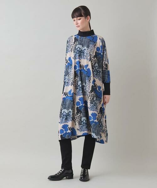 HIROKO KOSHINO / ヒロココシノ ロング・マキシ丈ワンピース | アートプリントジャージーワンピース/日本製/洗える(ベージュ)