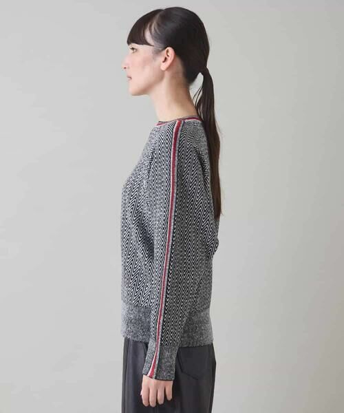 HIROKO KOSHINO / ヒロココシノ ニット・セーター | ヘリンボーンボートネックニットプルオーバー | 詳細1
