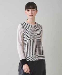 HIROKO KOSHINO / ヒロココシノ カットソー | 幾何チェック柄フロッキーインナー/日本製/洗える