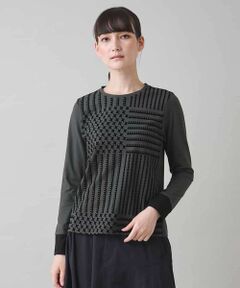 HIROKO KOSHINO / ヒロココシノ カットソー | 幾何チェック柄フロッキーインナー/日本製/洗える