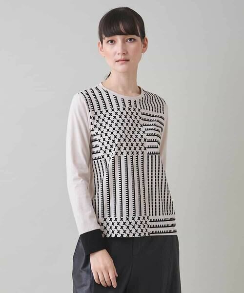 HIROKO KOSHINO/ヒロココシノ 幾何チェック柄フロッキーインナー/日本製/洗える アイボリー M