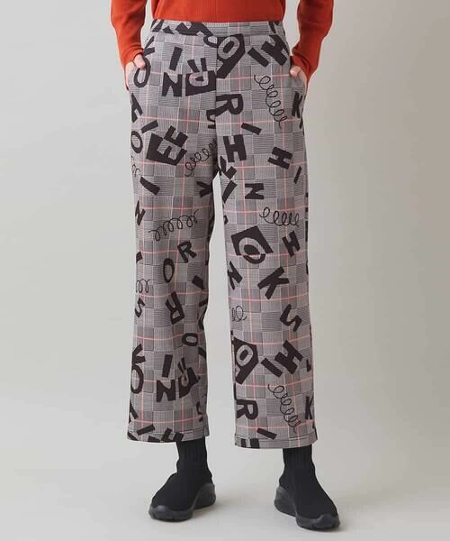 HIROKO KOSHINO/ヒロココシノ ロゴモチーフチェック柄パンツ/洗える グレー L