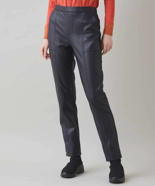 HIROKO KOSHINO / ヒロココシノ チノ・ワークパンツ | レザーライクスリムパンツ/洗える(ブラック)
