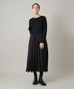 HIROKO KOSHINO / ヒロココシノ ロング・マキシ丈ワンピース | サテンプリーツ切り替えデザインワンピース/洗える