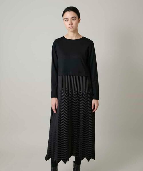 HIROKO KOSHINO / ヒロココシノ ロング・マキシ丈ワンピース | サテンプリーツ切り替えデザインワンピース/洗える | 詳細1