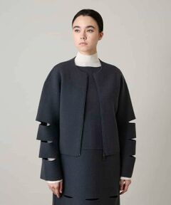 HIROKO KOSHINO / ヒロココシノ ノーカラージャケット | スラッシュデザインニットジャケット