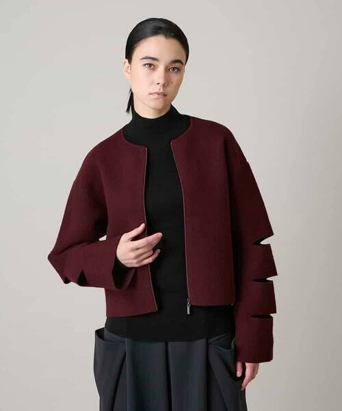 HIROKO KOSHINO / ヒロココシノ ノーカラージャケット | スラッシュデザインニットジャケット | 詳細1