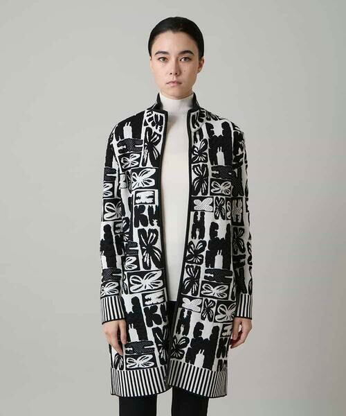 HIROKO KOSHINO / ヒロココシノ カーディガン・ボレロ | フラワーロゴジャカードジップカーディガン/日本製 | 詳細1