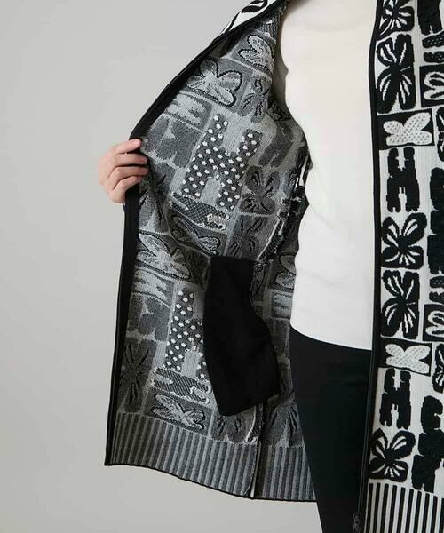HIROKO KOSHINO / ヒロココシノ カーディガン・ボレロ | フラワーロゴジャカードジップカーディガン/日本製 | 詳細11