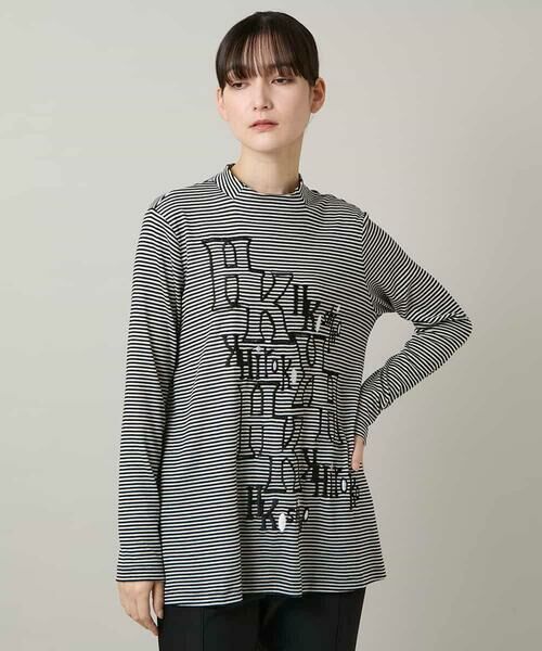 HIROKO KOSHINO / ヒロココシノ チュニック | 刺繍ロゴモックネックチュニック/日本製/洗える(ボーダー)