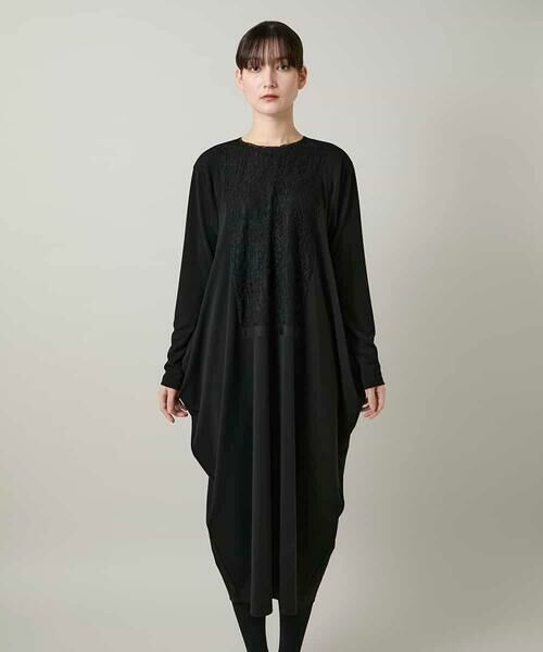 HIROKO KOSHINO / ヒロココシノ ロング・マキシ丈ワンピース | フロントレースデザインシルエットワンピース/日本製/洗える | 詳細1