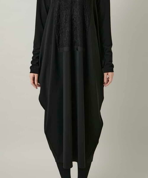 HIROKO KOSHINO / ヒロココシノ ロング・マキシ丈ワンピース | フロントレースデザインシルエットワンピース/日本製/洗える | 詳細9