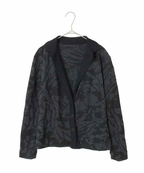 HIROKO KOSHINO / ヒロココシノ カーディガン・ボレロ | リブカラージャカードニットカーディガン/日本製（ブラック）