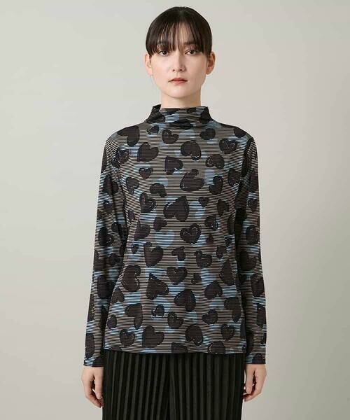 HIROKO KOSHINO / ヒロココシノ カットソー | ハートアニマル柄ボーダーデザインプルオーバー /洗える | 詳細1