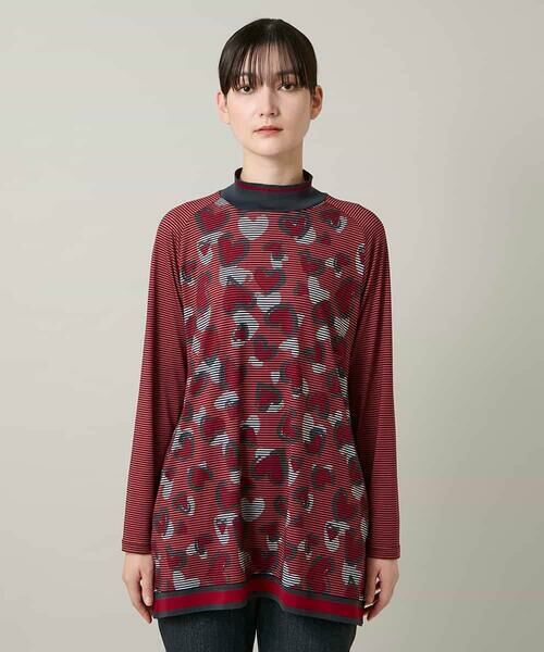 HIROKO KOSHINO / ヒロココシノ チュニック | ハートアニマル柄ボーダーデザインチュニック /洗える | 詳細1