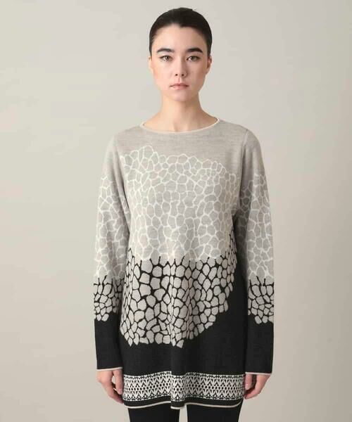 HIROKO KOSHINO / ヒロココシノ チュニック | 幾何モチーフデザインチュニックニット/日本製 | 詳細1