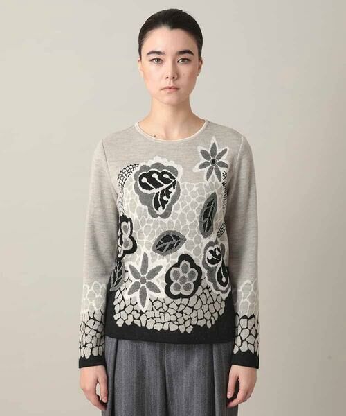 HIROKO KOSHINO / ヒロココシノ ニット・セーター | アートフラワージャカードニットプルオーバー/日本製 | 詳細1