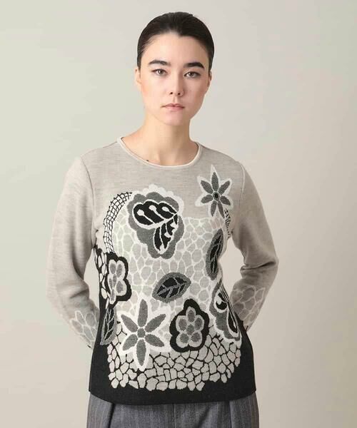 HIROKO KOSHINO / ヒロココシノ ニット・セーター | アートフラワージャカードニットプルオーバー/日本製（ベージュ）