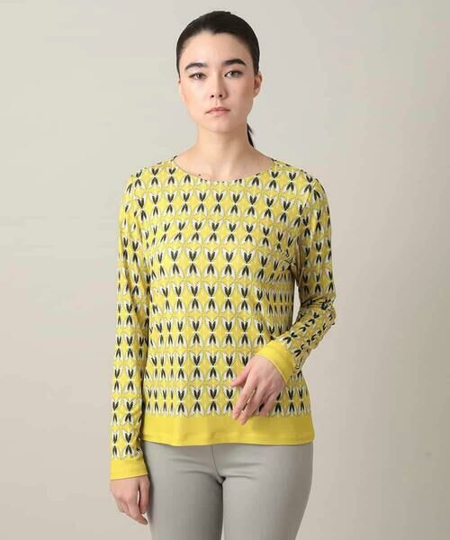 HIROKO KOSHINO / ヒロココシノ カットソー | 幾何プリントベア天竺カットソー/日本製/洗える（イエロー）