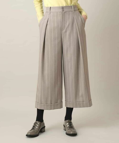 HIROKO KOSHINO / ヒロココシノ その他パンツ | シャドーストライプクロップドワイドパンツ/日本製/洗える（ベージュ）