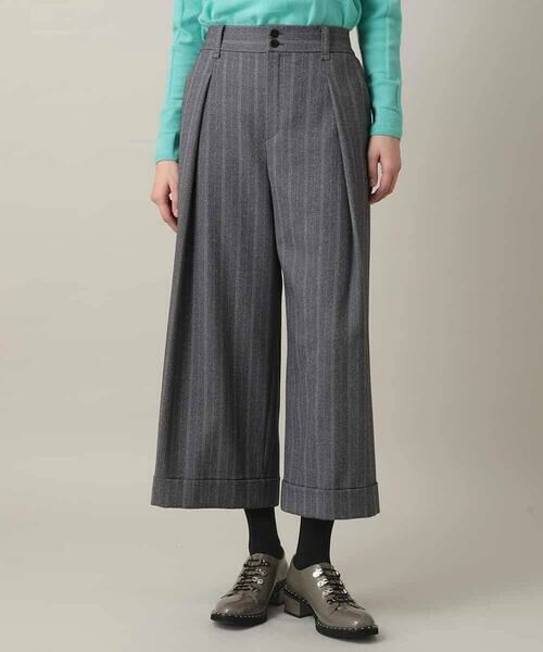 HIROKO KOSHINO / ヒロココシノ その他パンツ | シャドーストライプクロップドワイドパンツ/日本製/洗える（ダークグレー）