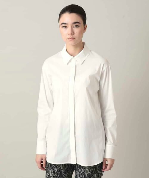 HIROKO KOSHINO / ヒロココシノ シャツ・ブラウス | 配色ステッチ比翼デザインシャツ/洗える（ホワイト）