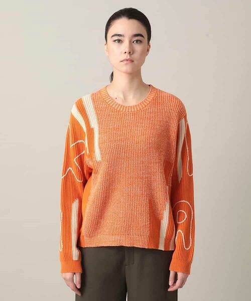 HIROKO KOSHINO / ヒロココシノ ニット・セーター | ロゴデザインインターシャニットプルオーバー/洗える | 詳細1