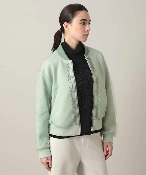 HIROKO KOSHINO / ヒロココシノ その他アウター | チュールレイヤードダンボールニットブルゾン（グリーン）