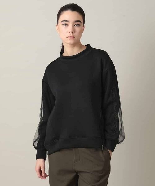 HIROKO KOSHINO / ヒロココシノ カットソー | チュール刺繍スリーブデザインプルオーバー（ブラック）