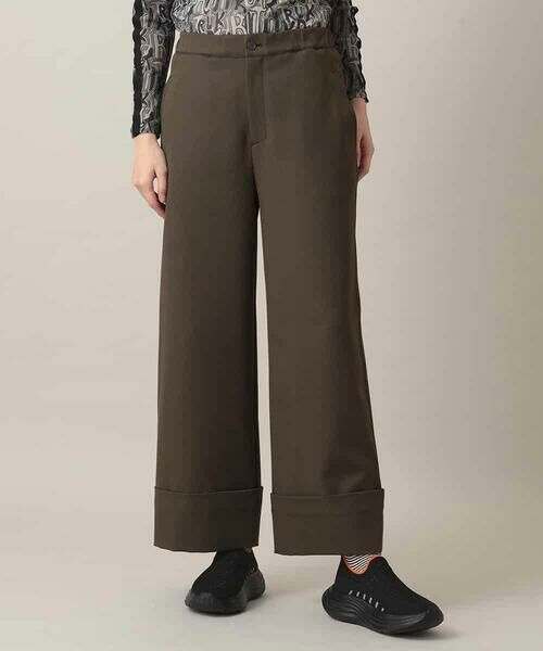 HIROKO KOSHINO / ヒロココシノ その他パンツ | ツイルストレッチロールアップワイドパンツ/洗える（カーキ）