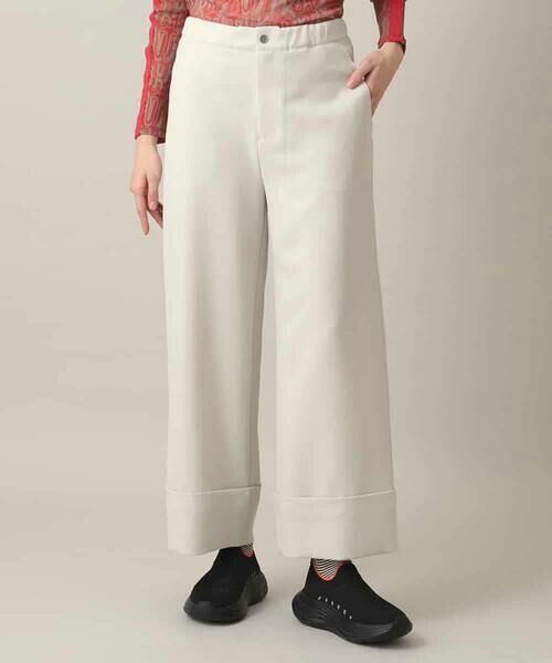 HIROKO KOSHINO / ヒロココシノ その他パンツ | ツイルストレッチロールアップワイドパンツ/洗える（オフホワイト）