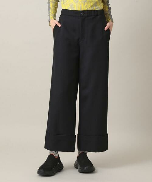 HIROKO KOSHINO / ヒロココシノ その他パンツ | ツイルストレッチロールアップワイドパンツ/洗える（ブラック）