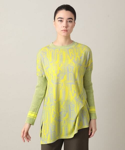 HIROKO KOSHINO / ヒロココシノ チュニック | ロゴプリントジョイントリブチュニック /日本製/洗える（イエロー）