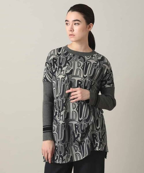 HIROKO KOSHINO / ヒロココシノ チュニック | ロゴプリントジョイントリブチュニック /日本製/洗える（ブラック）