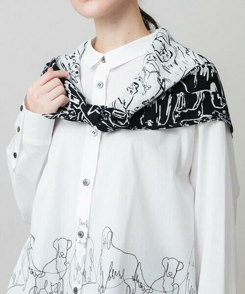 HIROKO KOSHINO / ヒロココシノ マフラー・ショール・スヌード・ストール | DOGプリントスカーフ /洗える（ホワイト）