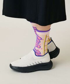 ファジーフラワージャカードソックス /日本製/洗濯機で洗える