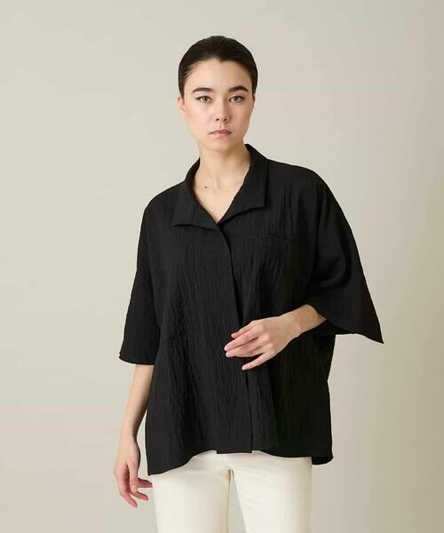 HIROKO KOSHINO / ヒロココシノ シャツ・ブラウス | ダブルポケットサッカーライクシャツ /日本製/洗える（ブラック）