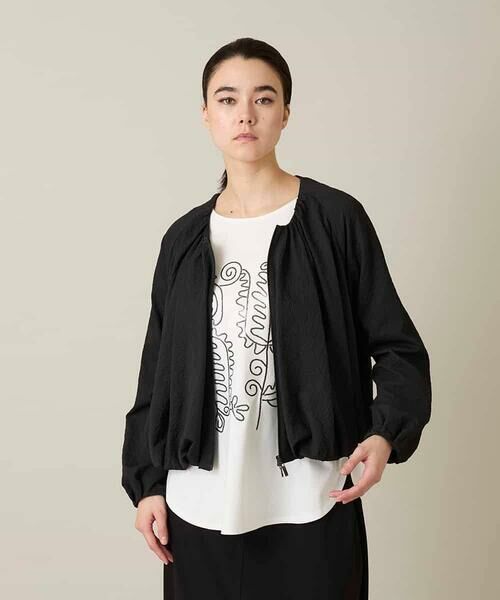 HIROKO KOSHINO / ヒロココシノ その他アウター | タックギャザーノーカラーブルゾン /日本製（ブラック）